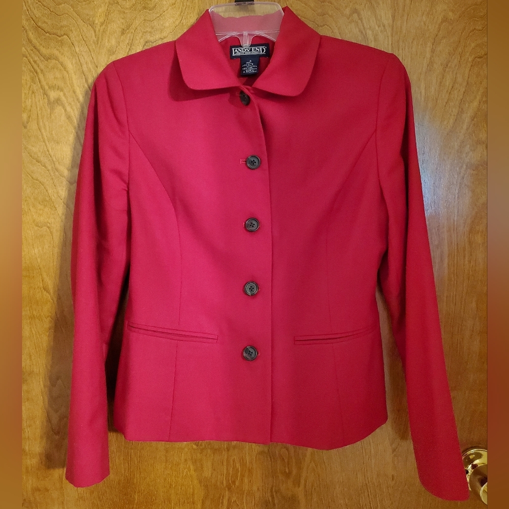 Lands End 100% Wool Red Jacket Blazer Size 4p